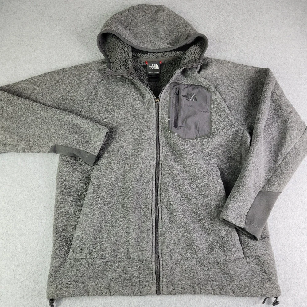 The North Face Fleece Hoodie Mens Medium Gray Sherpa Lined Activewear Full‎ Zip